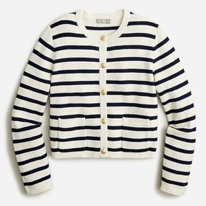 J. crew Lady Day Sweater cream Black Stripes EUC worn 1x sz L